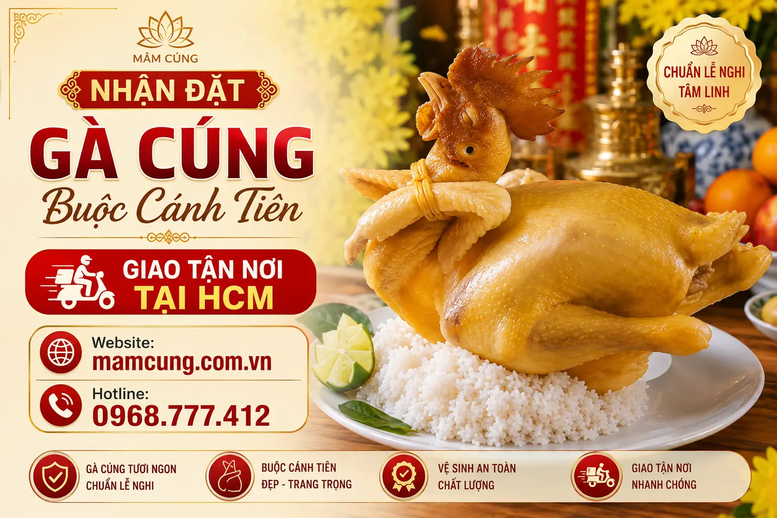Nhận Đặt Gà Cúng Buộc Cánh Tiên Giao Tận Nơi Tại TP.HCM – Gà Đẹp, Chuẩn Lễ, Giao Đúng Giờ