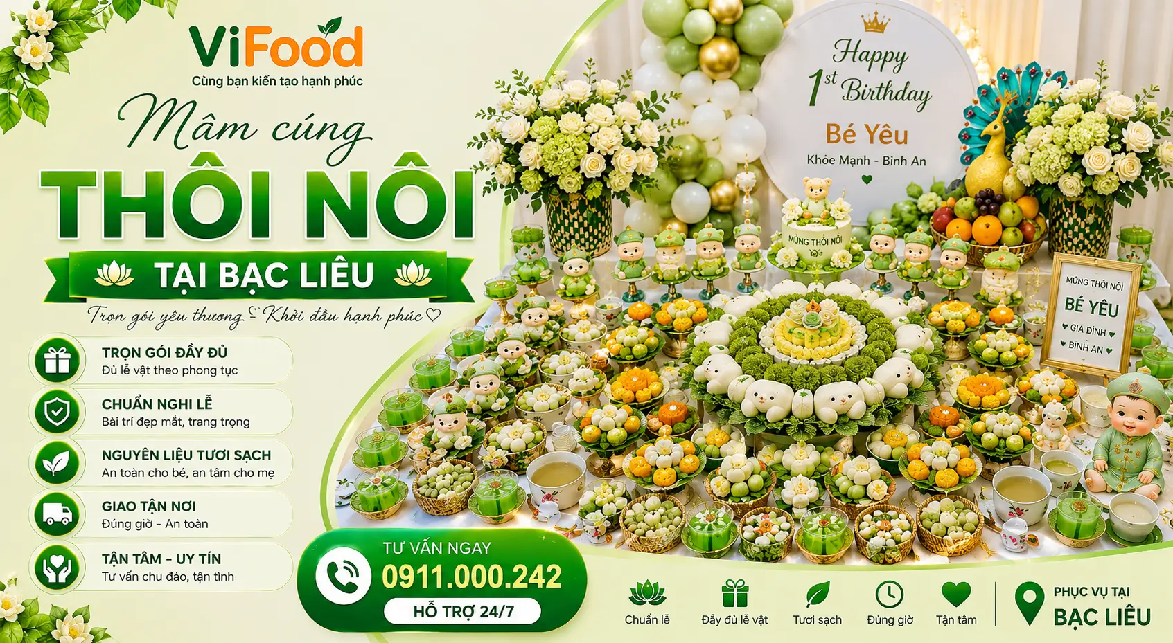 Mâm Cúng Thôi Nôi Trọn Gói Không Phát Sinh Chi Phí Tại Bạc Liêu